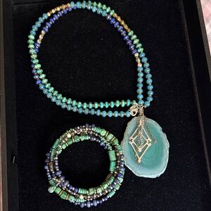 Silpada Elegant Turquoise and Blue Beaded Necklace and Bracelet Set
